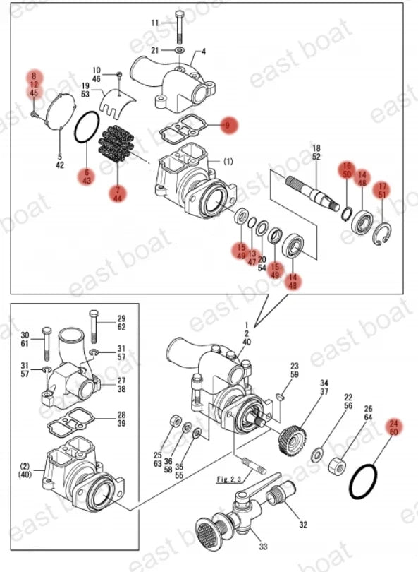 Sea Water Pump Repair Kit for Yanmar Marine 6LP (119773-42500)
