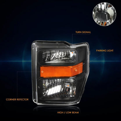 Set of 2 Black Housing Headlight Amber Corner Lamps for Ford F250/F350 (2008–2010)
