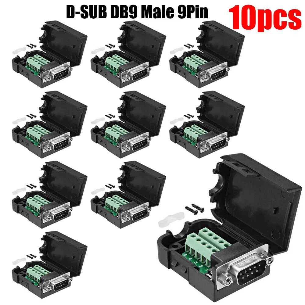 10Pcs D-SUB DB9 Male 9Pin Plug Breakout Terminals Screw Type Connector