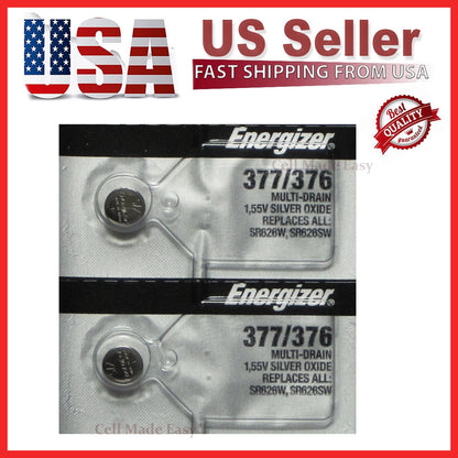 2X Energizer 377 376 Silver Oxide Battery (1.55V) LOW DRAIN