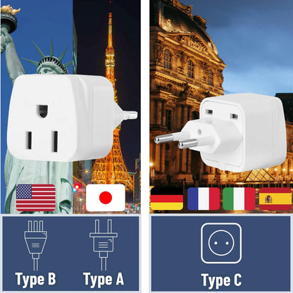 2X Type C Travel Plug Adapter for US to Europe
