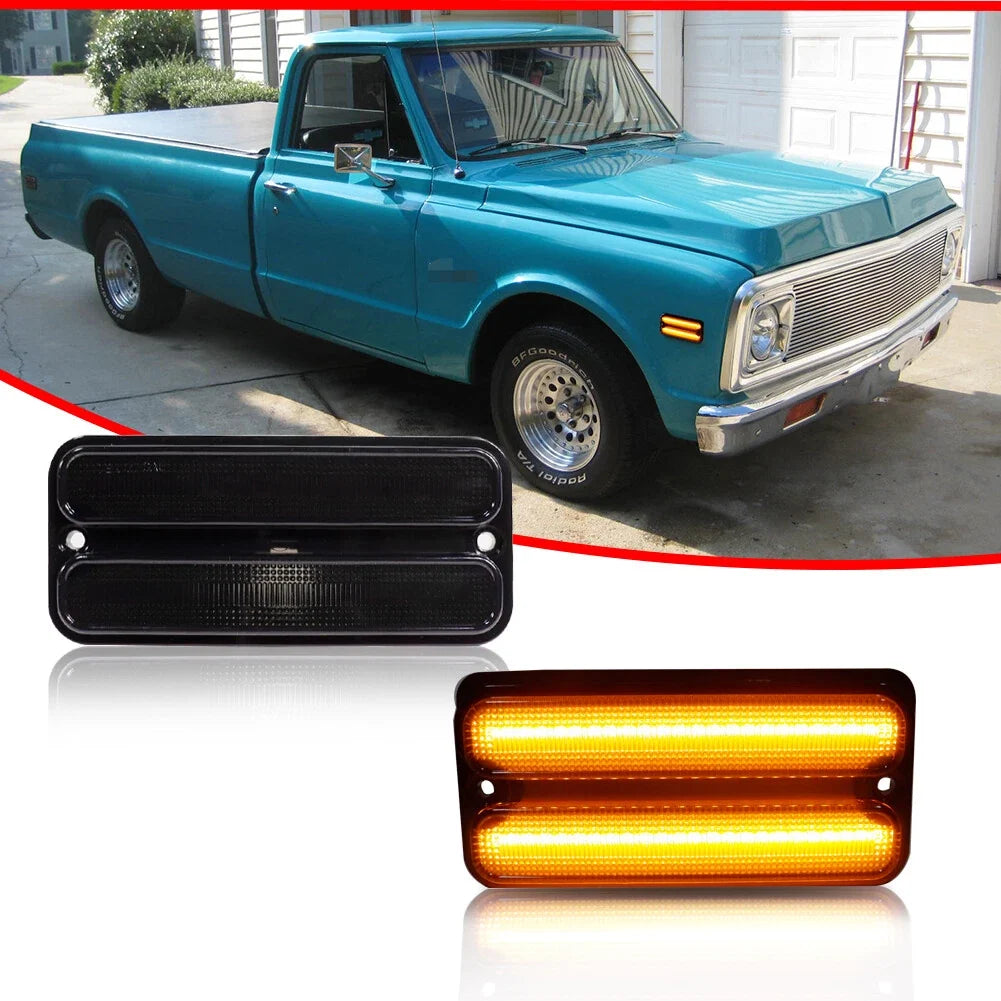 2X Smoke Lens Amber LED Front Side Marker Lights for Chevy GMC Truck (1968–1972)