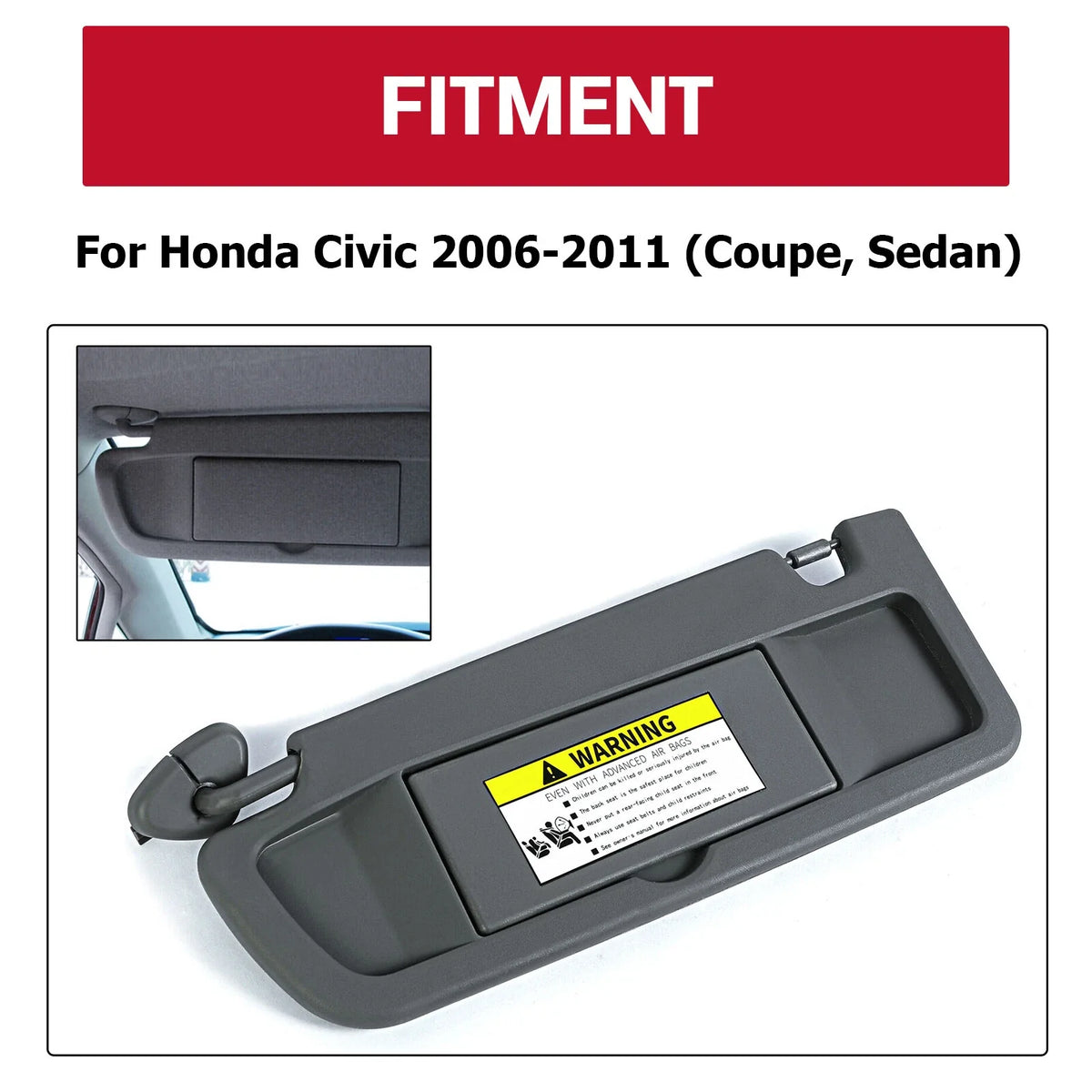 Left Driver Side Dark Gray Sun Visor for Honda Civic (2006–2011)