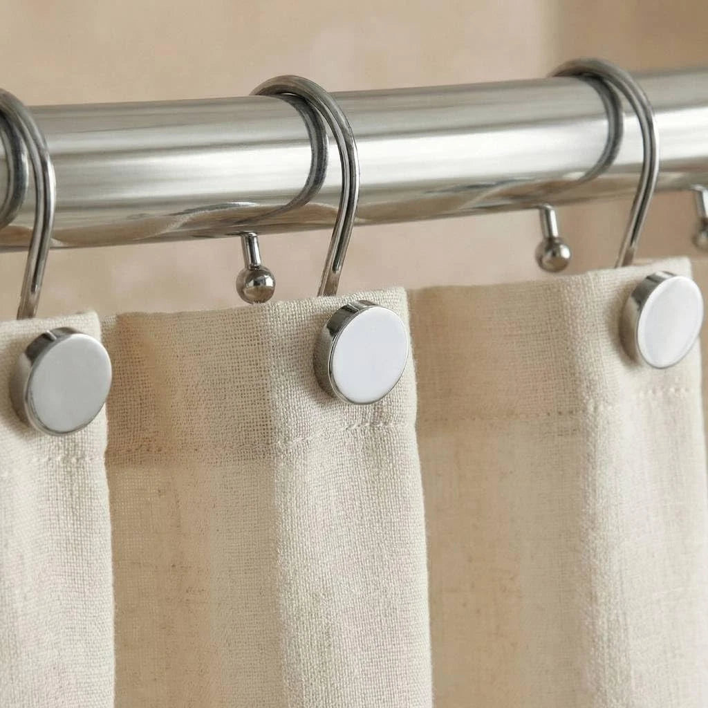 Set of 12 Round Button Shower Curtain Hooks for Heavy Metal Curtains