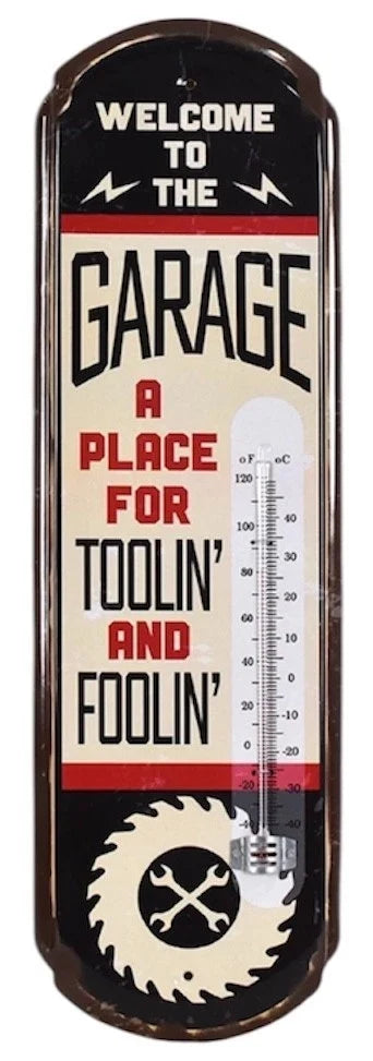 Vintage Garage Thermometer Sign with Embossed Edge