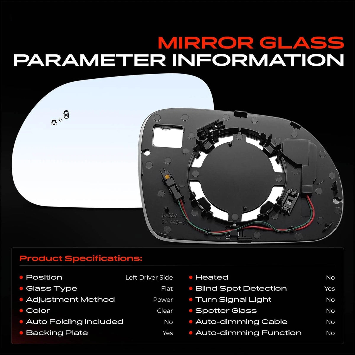 Driver Power Mirror Glass with Blind Spot for Kia Soul (2020–2024) 87611K0230, KI1324137