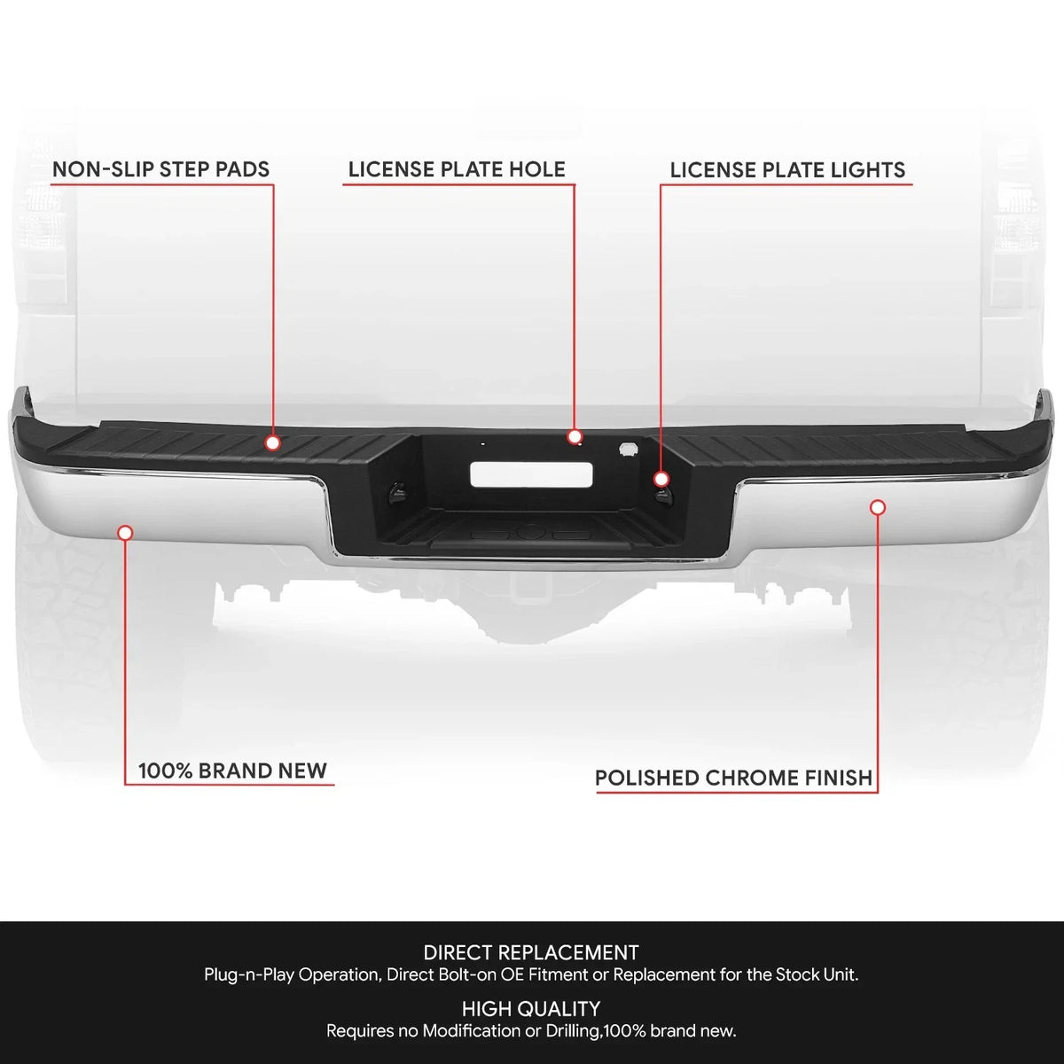 Rear Step Bumper Assembly for Ford F-150 (2004–2006) Chrome w/o Sensor Holes