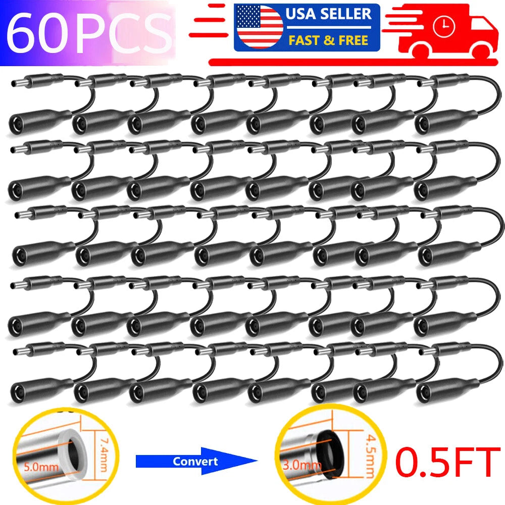60Pcs DC Power Charger Adapter Cable 7.4mm to 4.5mm for Dell