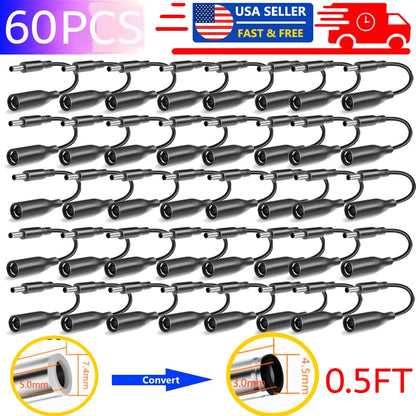 60Pcs DC Power Charger Adapter Cable 7.4mm to 4.5mm for Dell