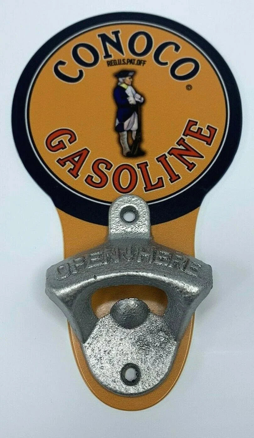Conoco Gasoline Wall Mount Bottle Opener Vintage Metal Sign for Home Garage (—)