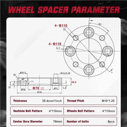 1 in 4x110 ATV Wheel Spacers for Honda Rancher 350 400 420 (2007–2014)