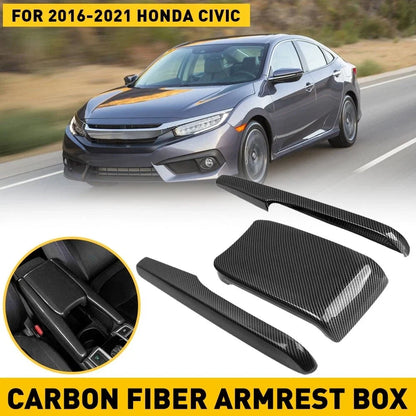 Armrest Box Cover Center Console for Honda Civic (2016–2021) Carbon Fiber Style