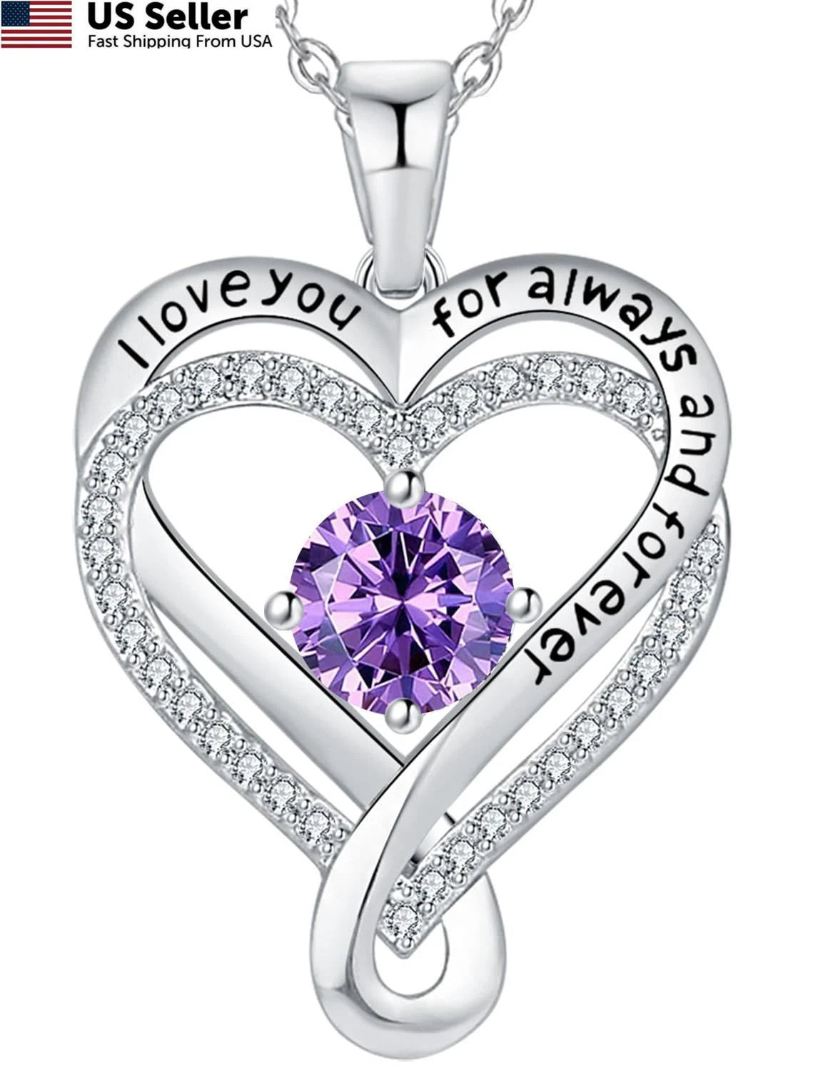 S925 Infinity Heart Amethyst Necklace for Women