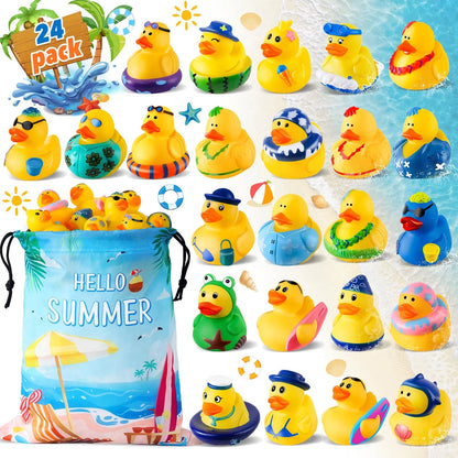 24 Pcs Summer Rubber Ducks for Pool Party Fun (No Specific Years)