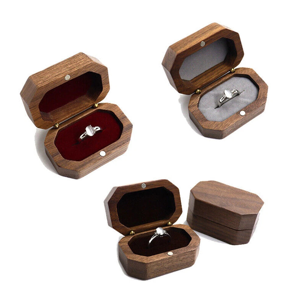 Wooden Double Ring Display Box for Engagement Wedding Couples