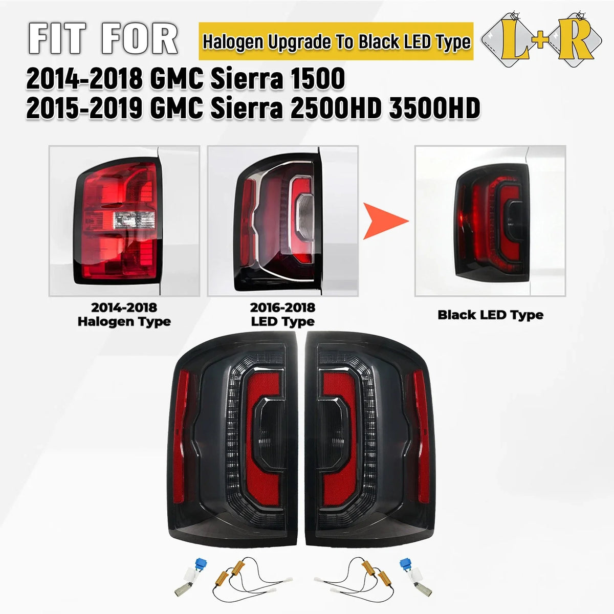 Halogen Upgrade LED Tail Lights for GMC Sierra 1500 2500/3500HD (2014–2018)