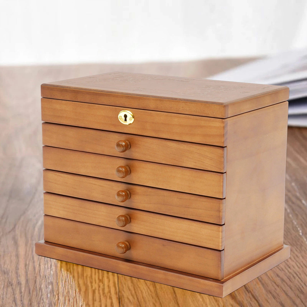 Jewelry Box Organizer with Mirror & 5 Drawers for Women (6-Layer)