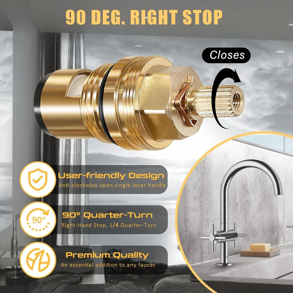 Left Stop Ceramic Cartridge for Grohe 45882000 (1/2" Carbodur, 1/4 Turn)
