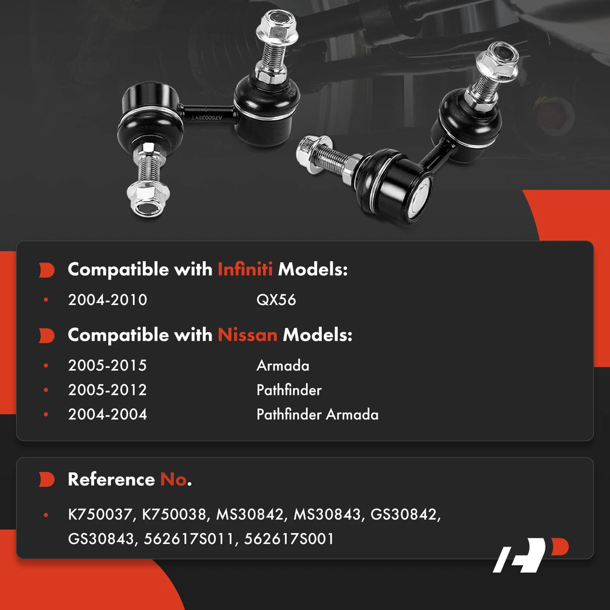 2X Sway Bar Kit Rear for Infiniti QX56 (2004–2010) - MS30843, GS30843, K750037, K750038
