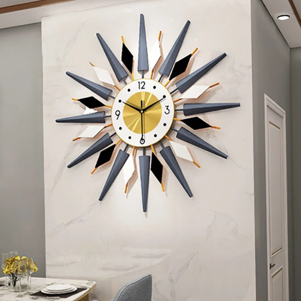 Large Starburst Metal Wall Clock for Mid Century Modern Decor (60x60cm)