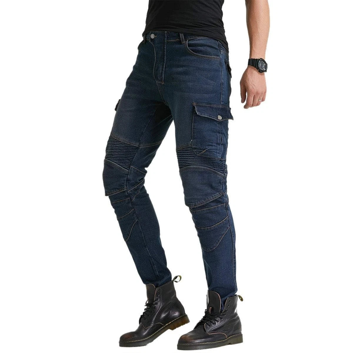 Durable Motorcycle Jeans with Armor Pads for Men & Women (Blue, XL)
