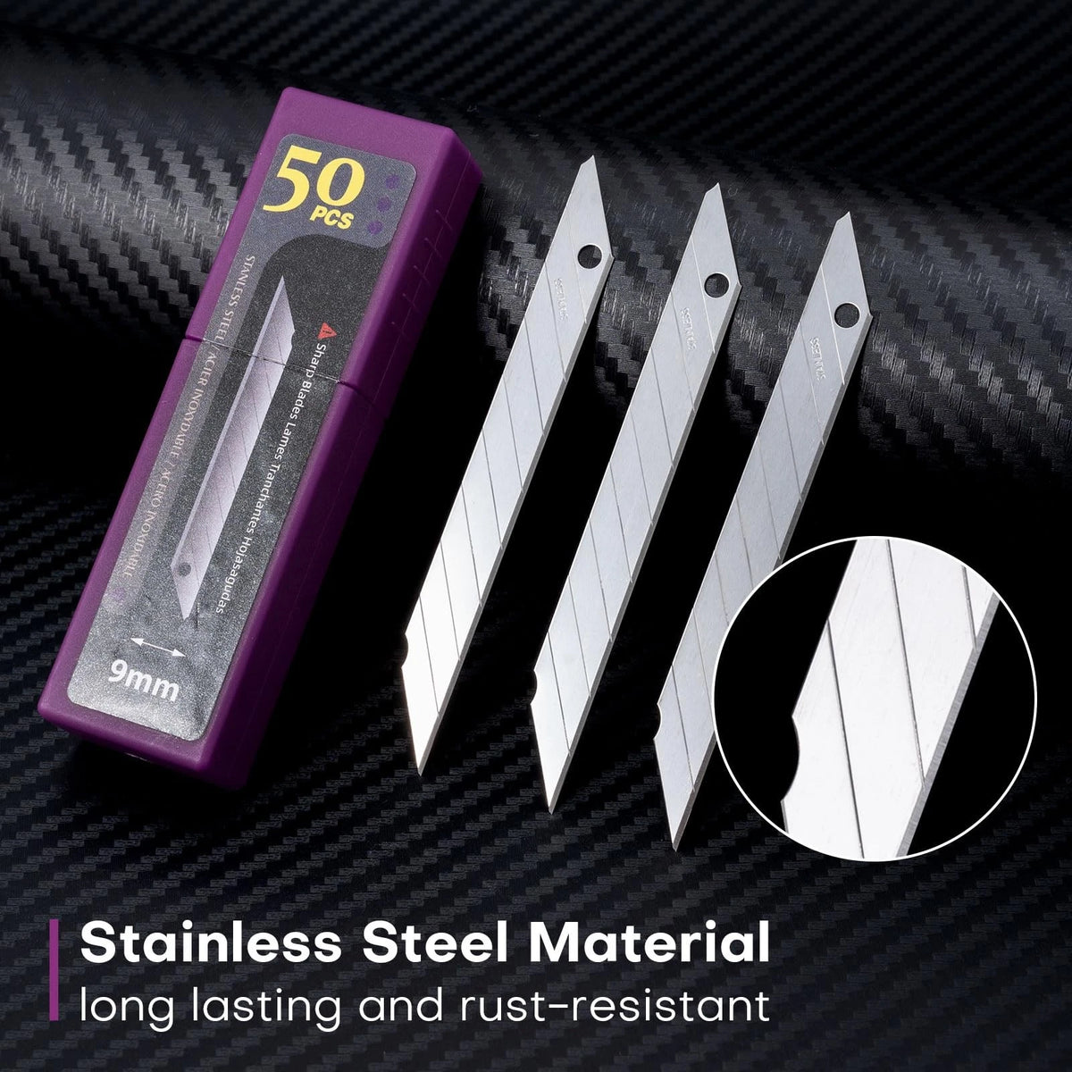 Set of 100 9mm Stainless Steel Snap Off Blades, 30 Degree