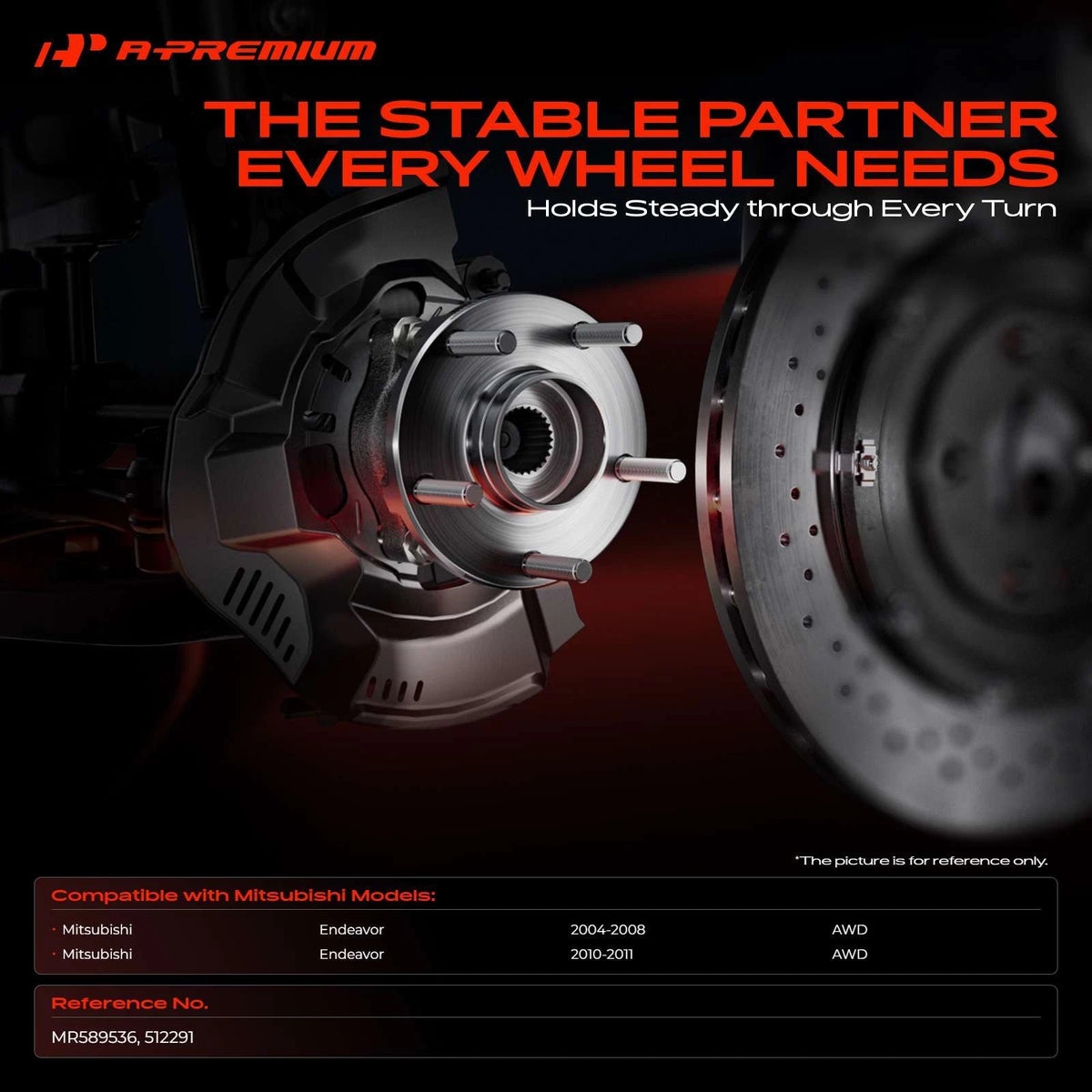 Rear Wheel Hub & Bearing Assembly for Mitsubishi Endeavor (2004–2008, 2010–2011) MR589536, 512291