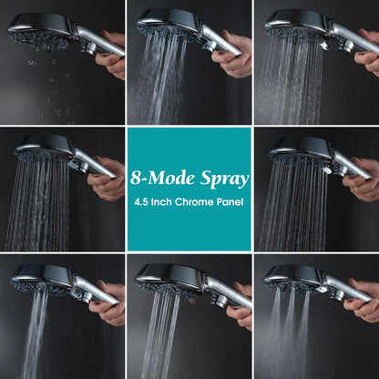 Handheld Shower Head with On Off Switch, 8-Mode High Pressure Silver