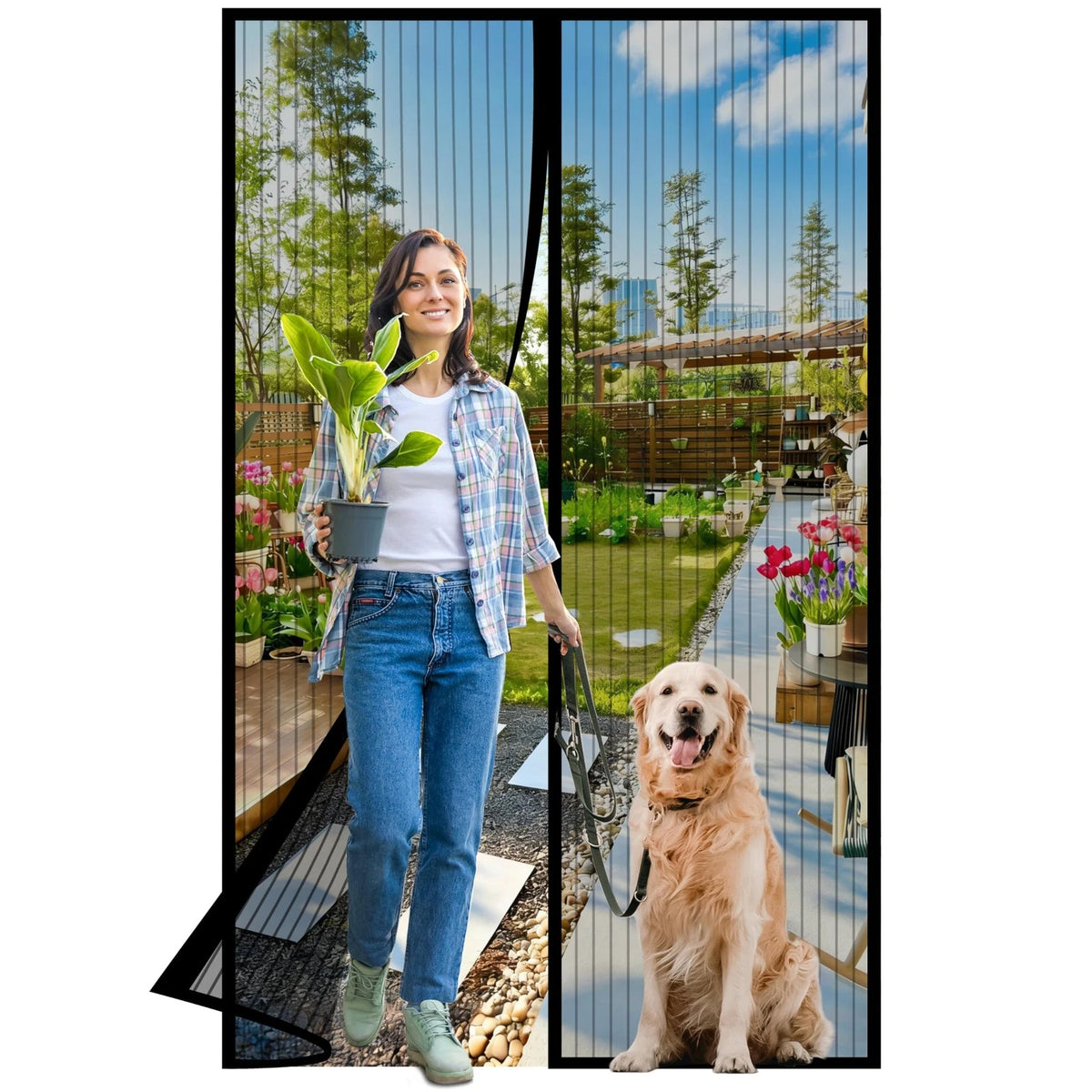 Magnetic Screen Door for Door Size 34.0 X 78.0'' (Retractable Mesh)