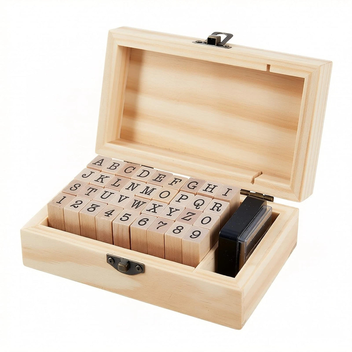 36 Pcs Vintage Wooden Rubber Alphabet Number Stamps with Storage Box