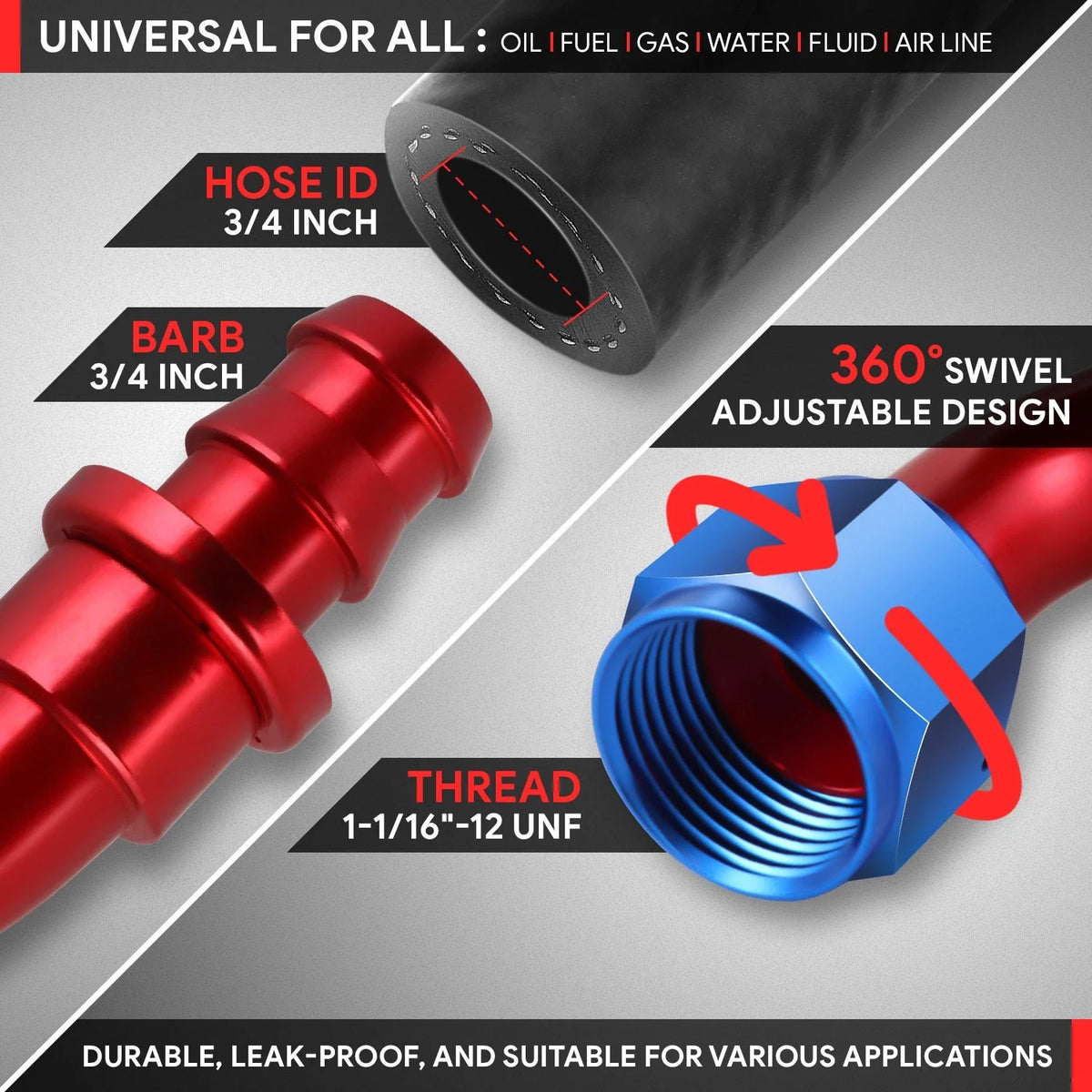 AN12 90 Degree Swivel Oil/Fuel Line Hose End Fitting for Universal