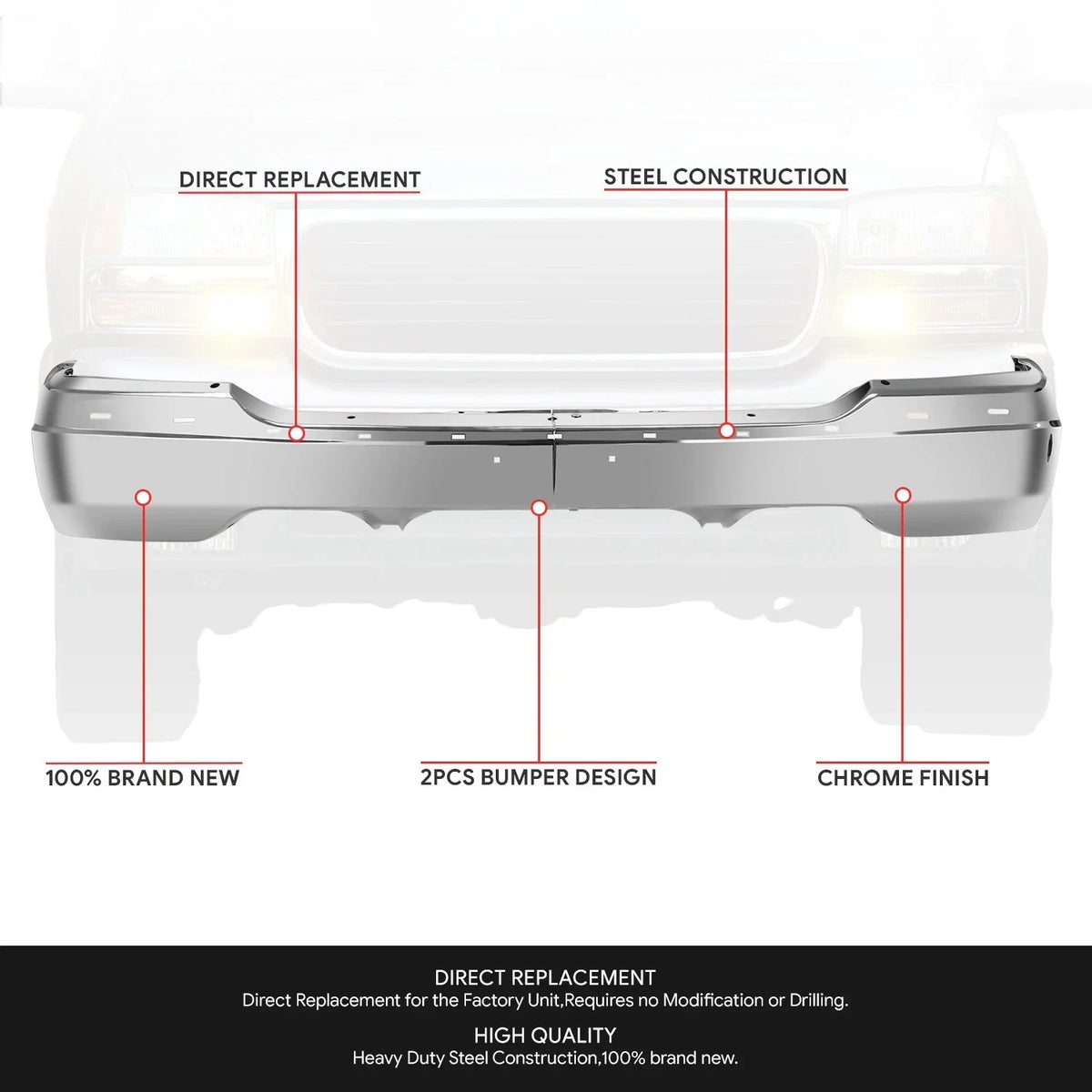 Chrome Front Bumper Face Bar for GMC Sierra Yukon (1999–2006)