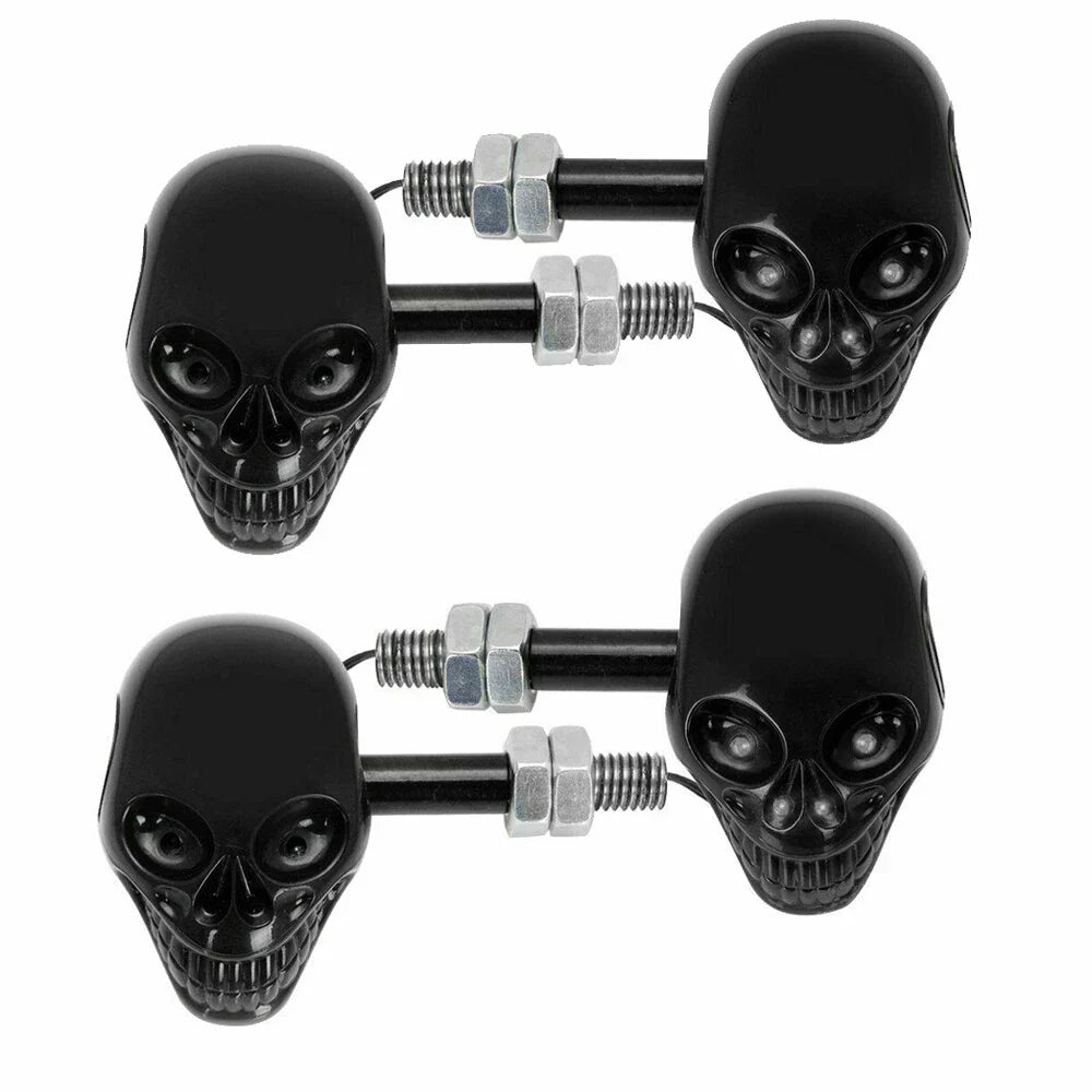 4Pcs Black Skull LED Turn Signal Lamps for Harley/Ducati/BMW