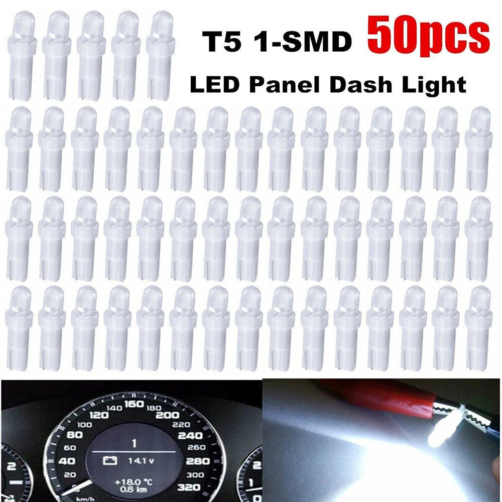 50PCS T5 LED White Instrument Panel Cluster Gauge Bulbs for Universal