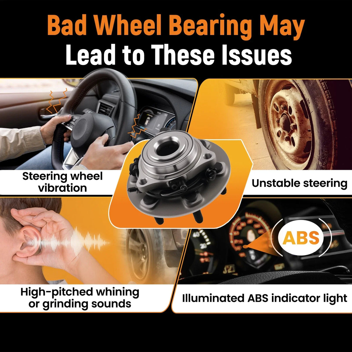 Front Wheel Hub Assembly for RAM 1500 (2019–2023) 68237141AC 4WD 6 Stud ABS