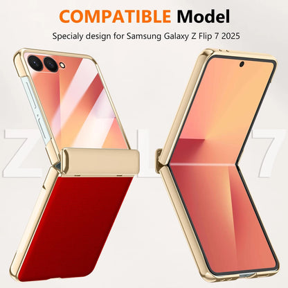 YQODSZ Leather Case for Samsung Galaxy Z Flip 7 (2025) - Gold/Red