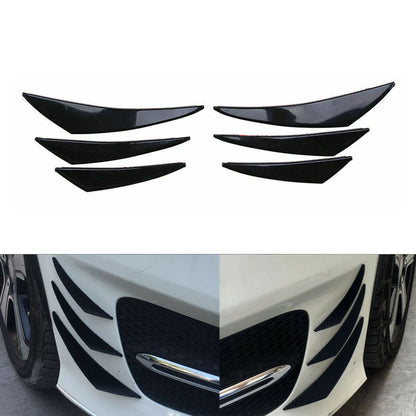Set of 6 Gloss Black Front Bumper Fins Spoiler Canards for Universal Fit (C207-A007-GBlack)