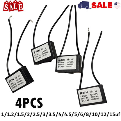 4PCS CBB61 1-15uF 250V VAC Fan Motor Run Capacitor