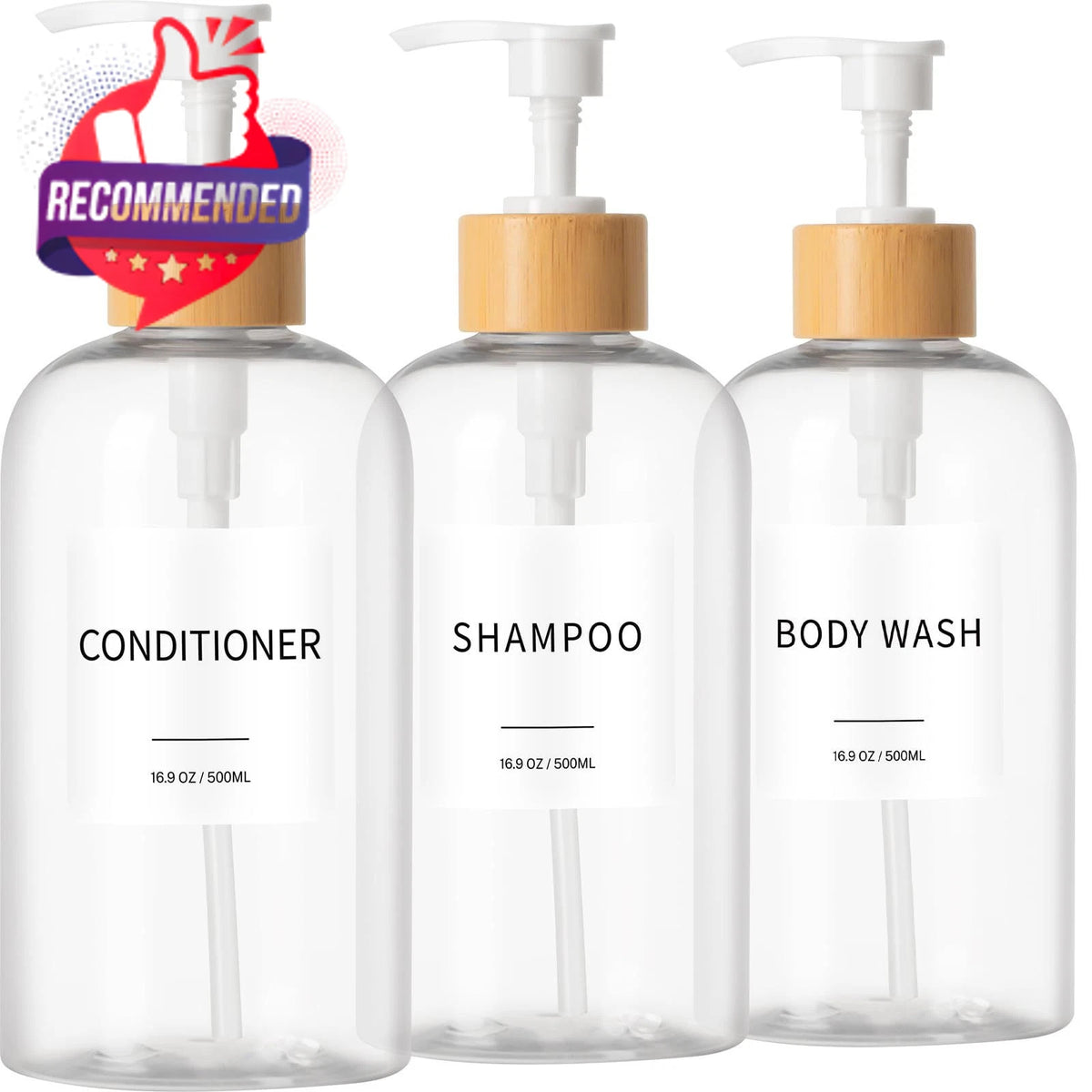 Shampoo and Conditioner Dispenser Set of 2 Refillable Pump Bottles