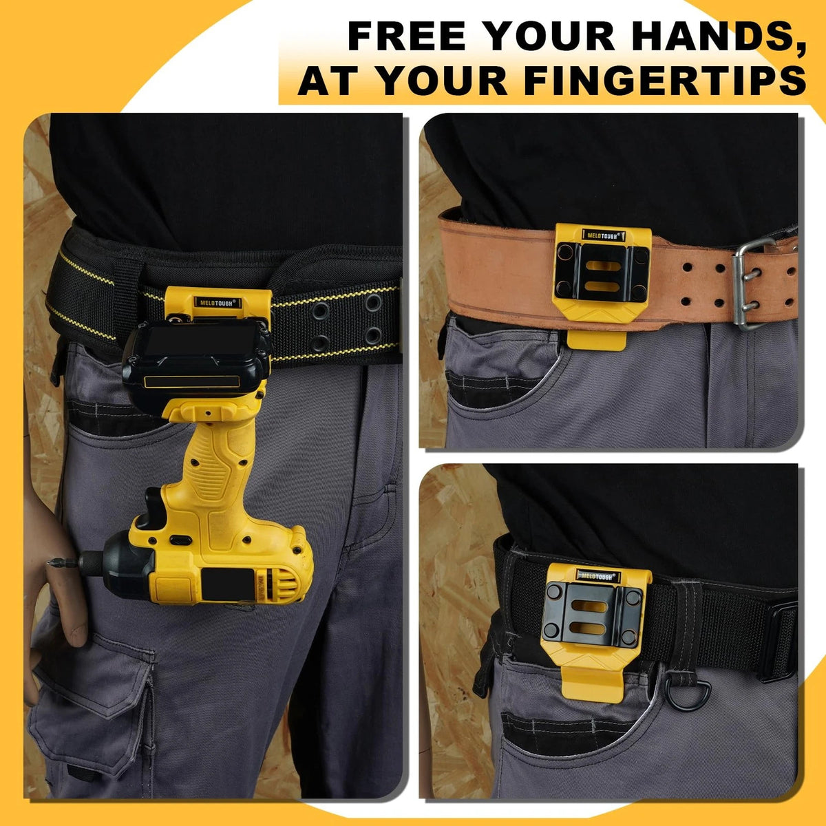 Drill Belt Clip Holder for Tool Belt - Measuring Tape Yellow