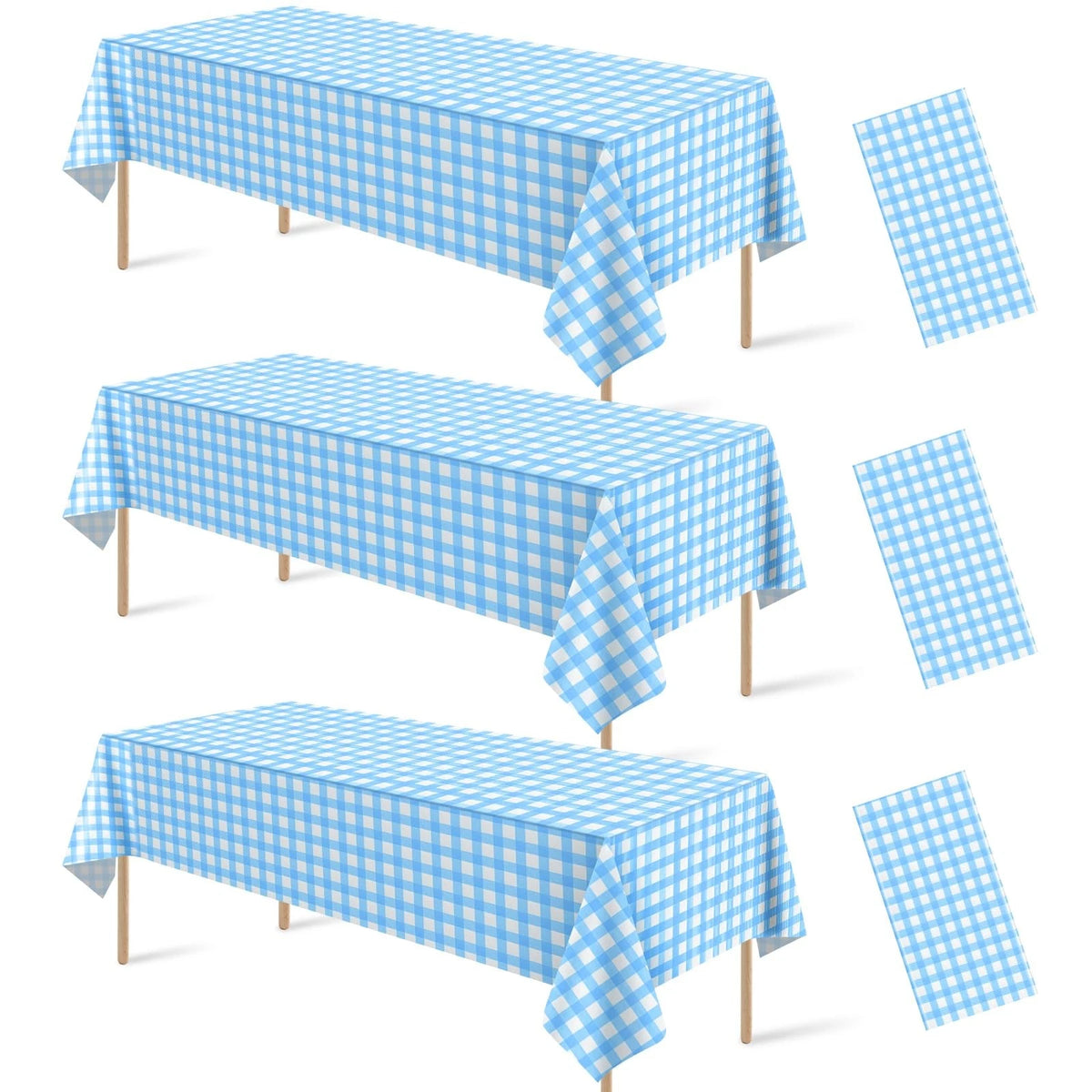 3 Pcs Light Blue Gingham Tablecloth for Party Decorations (2023–2023)