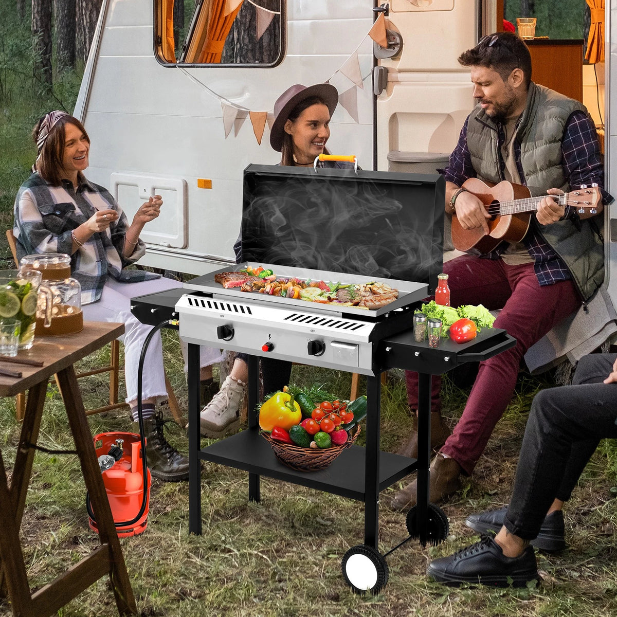 2 Burner Flat Top Griddle for Outdoor Cooking BBQ Garden