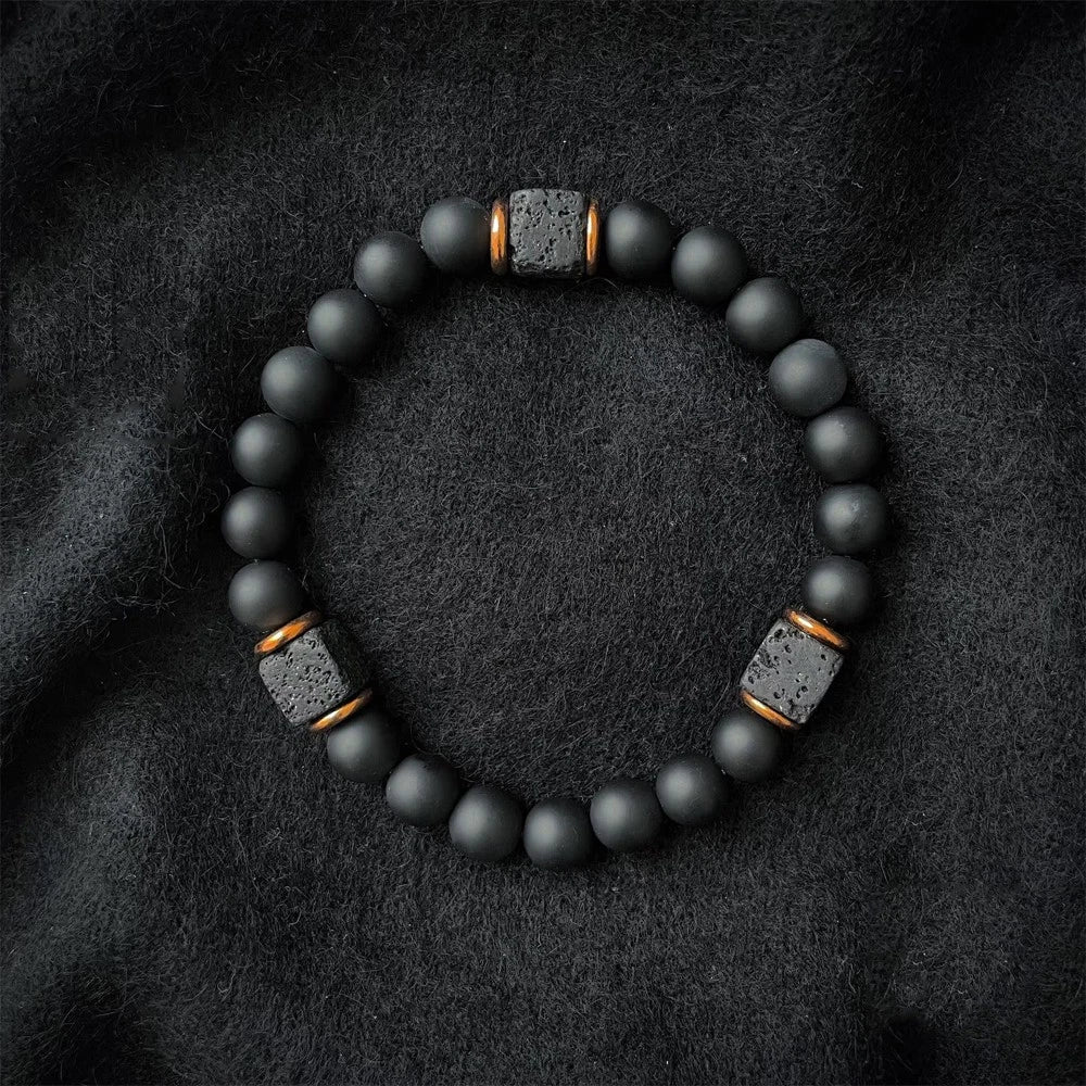 8mm Black Onyx & Lava Stone Beads Bracelet for Men