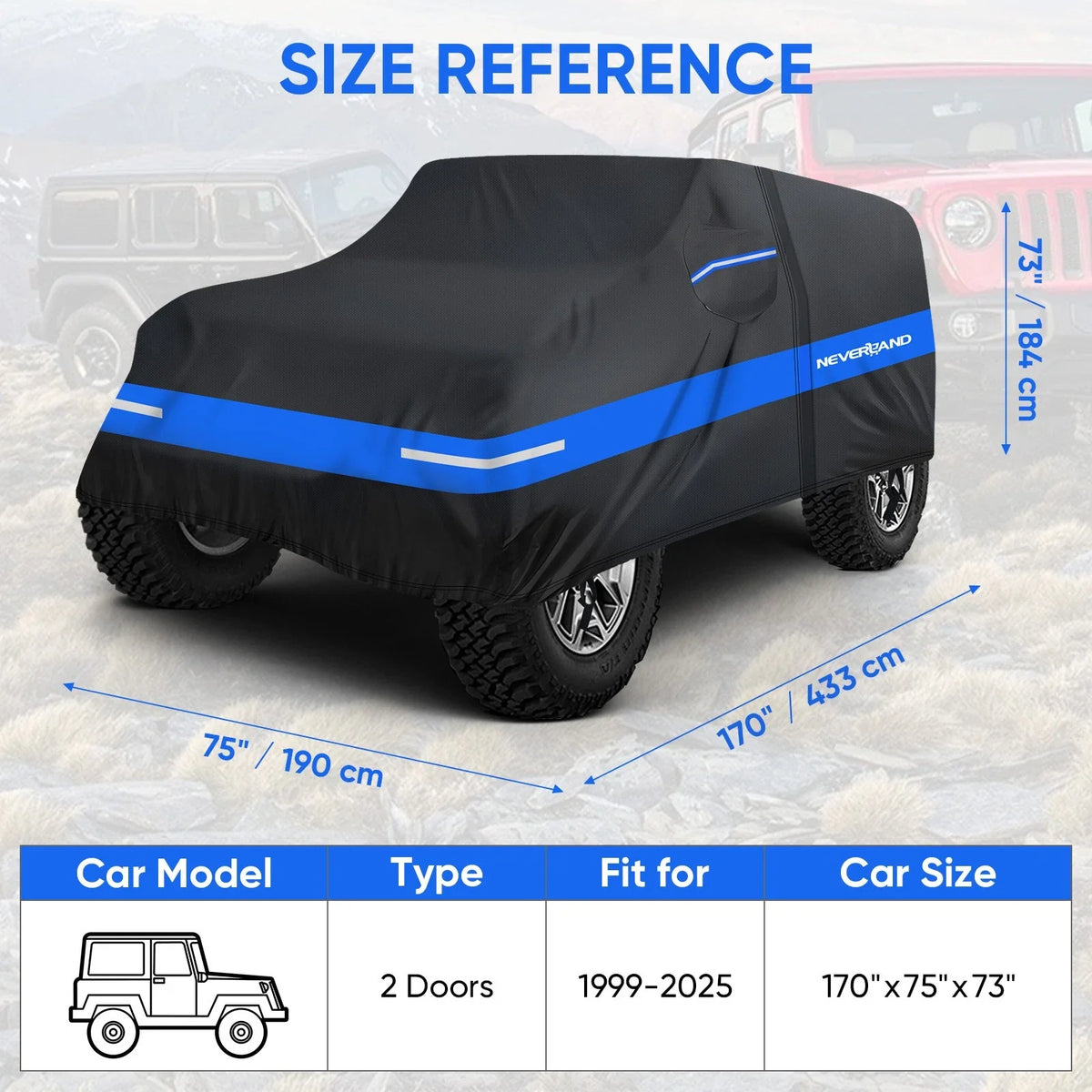 Heavy Duty Car Cover for Jeep Wrangler JKU JLU (1999–2025) UV Dust Protector