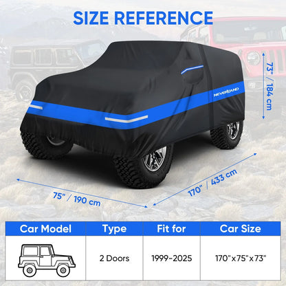 Heavy Duty Car Cover for Jeep Wrangler JKU JLU (1999–2025) UV Dust Protector