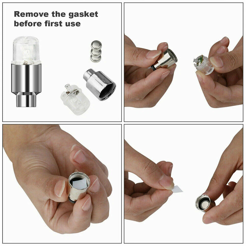 Set of 4 LED Light Valve Stem Caps for Car Wheels
