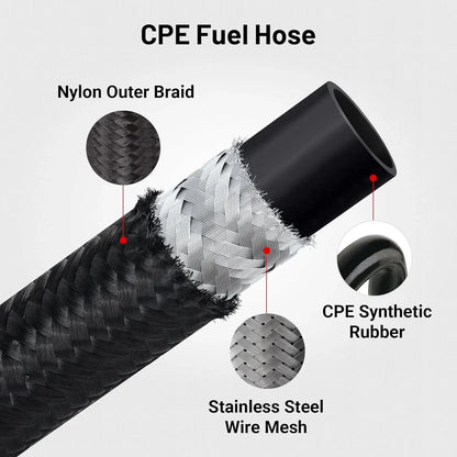 Braided Nylon Fuel Line Kit with Hose End Fittings for Universal Vehicles (10FT)