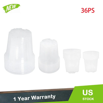 Set of 36 Reinforced Clear Nursery Pots for Plants and Flowers