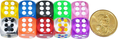 10-Pack of 16mm Acrylic Transparent D6 Dice for Tabletop Games