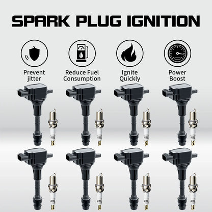 8X Ignition Coil & 8X Iridium Spark Plug Pack for Nissan Armada Titan (2004–2015)